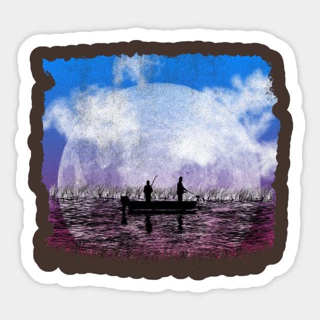 Night Fishing - Winter Hue Sticker by MerlinArt